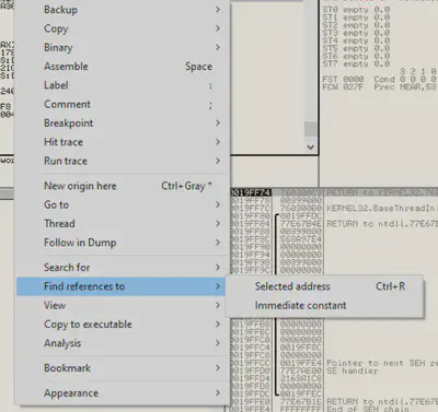 OllyDB Find References