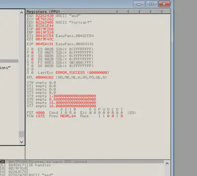 OllyDB Inspecting Registers